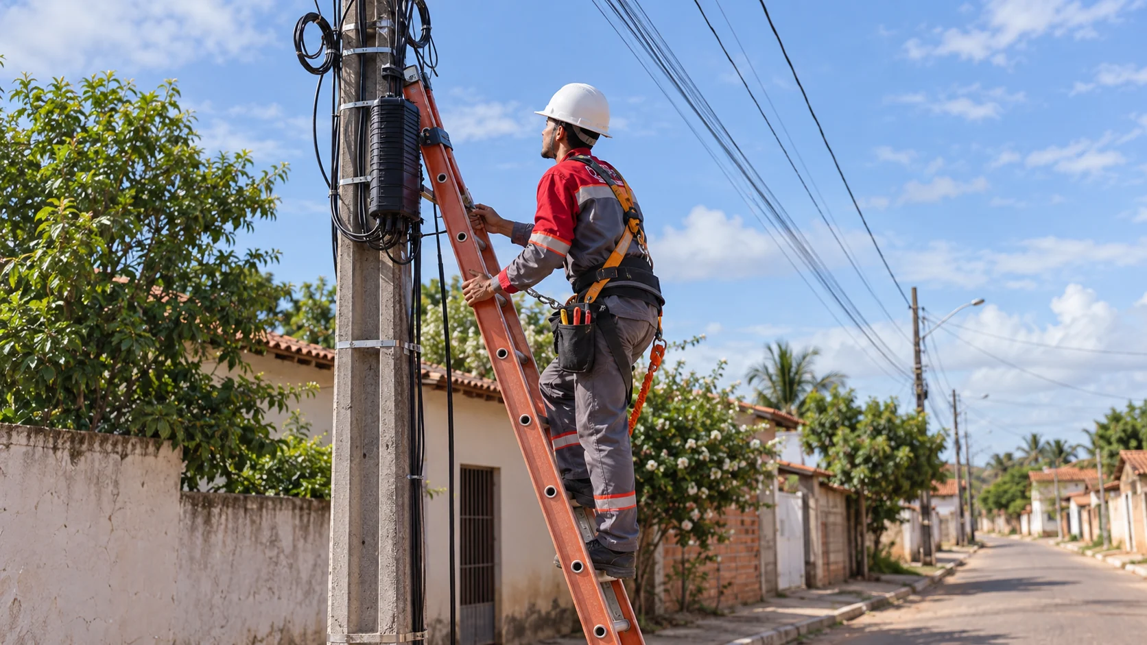 Técnico da VirtualNet trabalhando na rede de fibra óptica